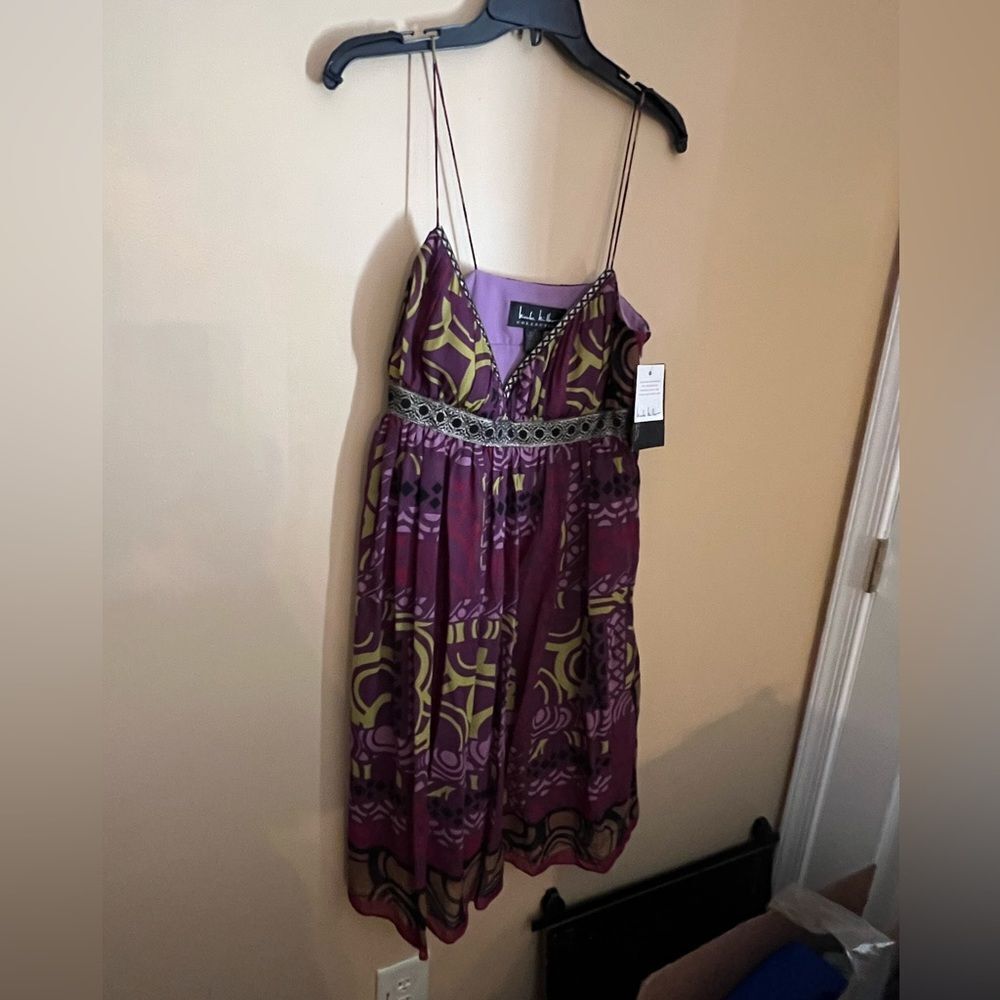 NWT nicole miller silk purple dress‎ 4